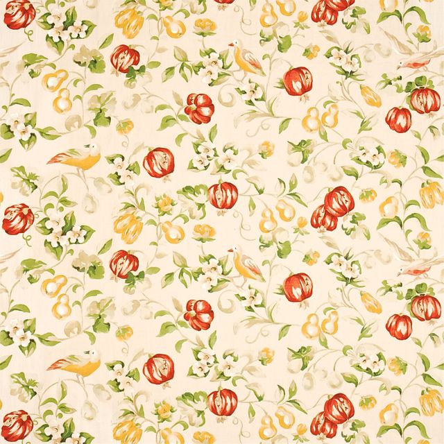 Sanderson A Painters Garden Fabrics Pear & Pomegranate Lemon/Vermillion