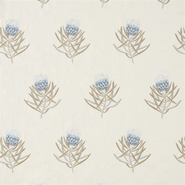 Protea Flower China Blue/Linen