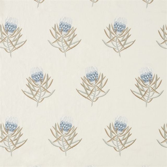 Sanderson Art Of The Garden Fabrics Protea Flower China Blue/Linen