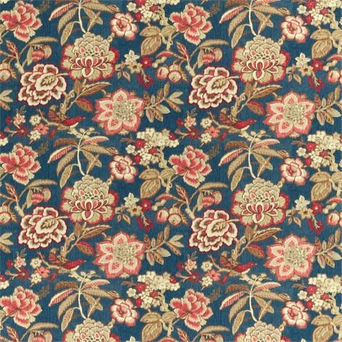 Indra Flower Indigo/Cherry Upholstery Fabric