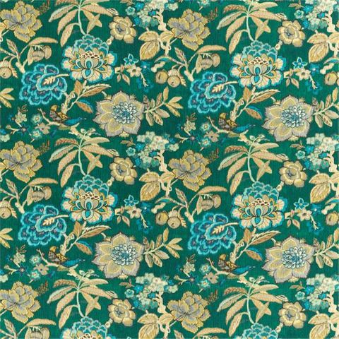 Indra Flower Emerald Upholstery Fabric