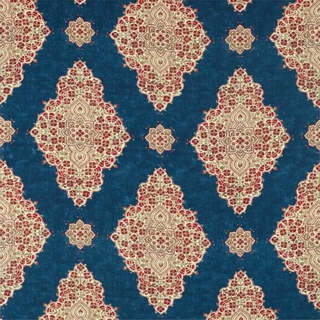 Sanderson Caspian Prints & Embroideries Siam Diamond Cobalt/Flame