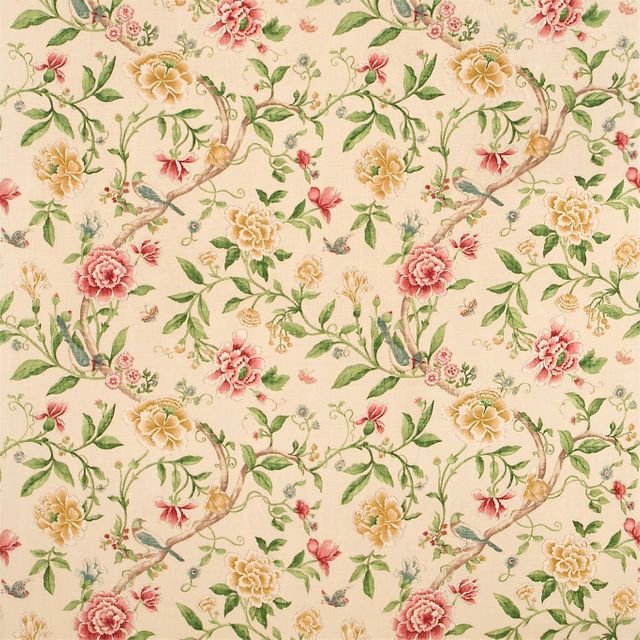 Sanderson Caverley Prints Porcelain Garden Red/Beige Upholstery Fabric