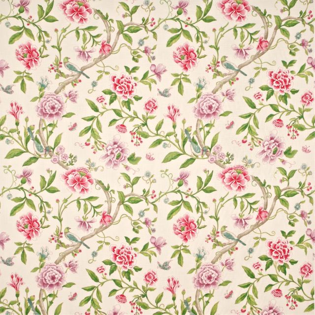 Sanderson Caverley Prints Porcelain Garden Magenta/Leaf Green Upholstery Fabric