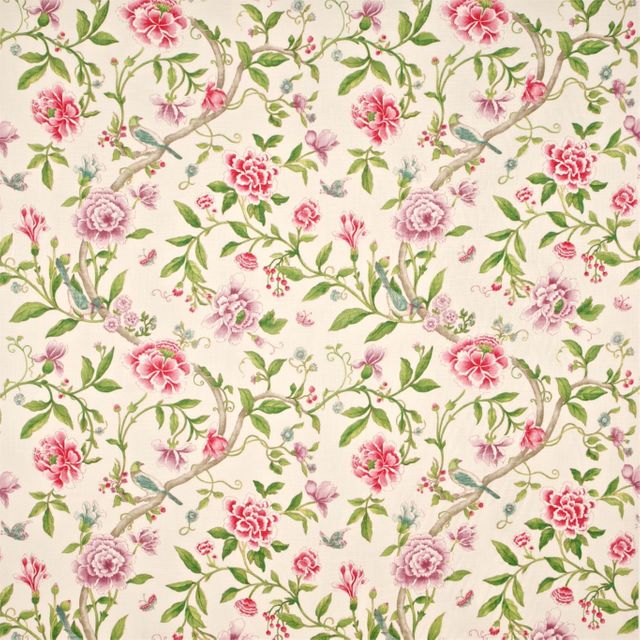 Sanderson Caverley Prints Porcelain Garden Magenta/Leaf Green