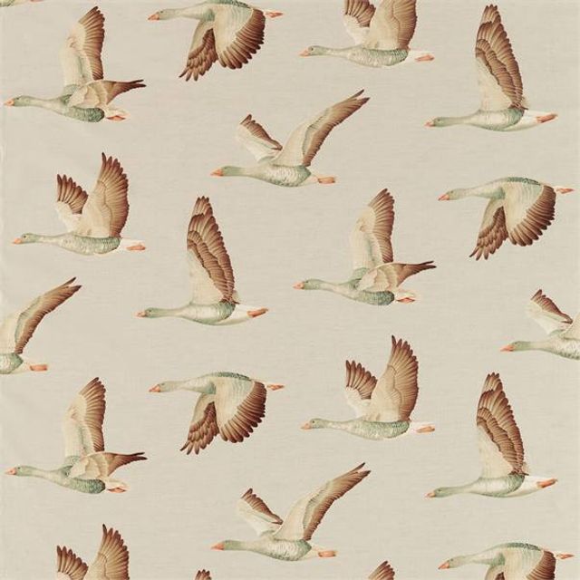 Sanderson Elysian Fabrics Elysian Geese Briarwood/Linen