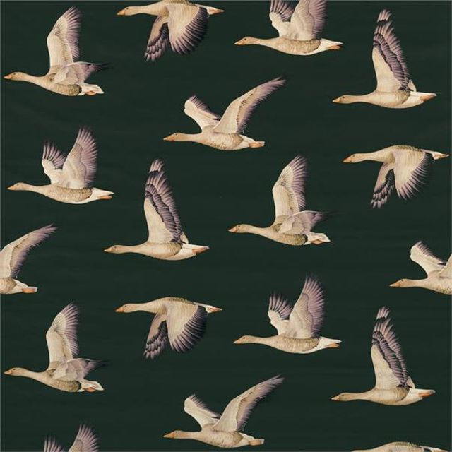 Elysian Geese Forest/Fig Voile Fabric
