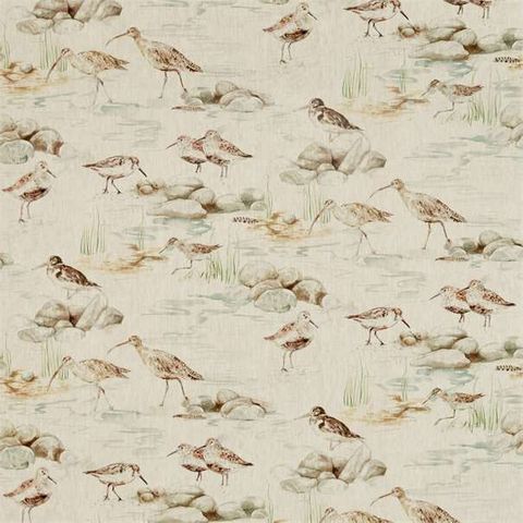 Estuary Birds Linen Eggshell/Nest Voile Fabric