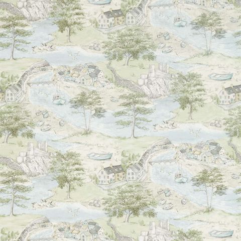 Sea Houses Tidewater Blue Upholstery Fabric