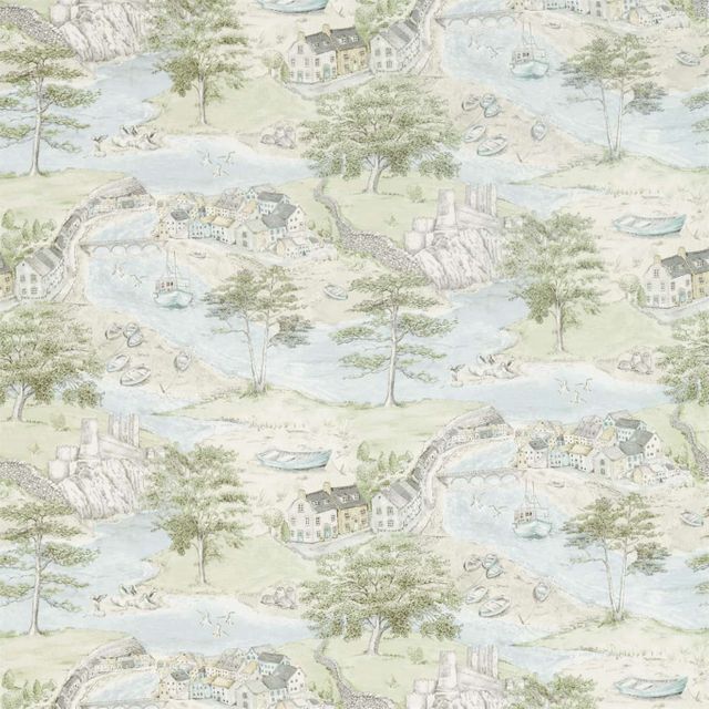Sanderson Embleton Bay Fabrics Sea Houses Tidewater Blue