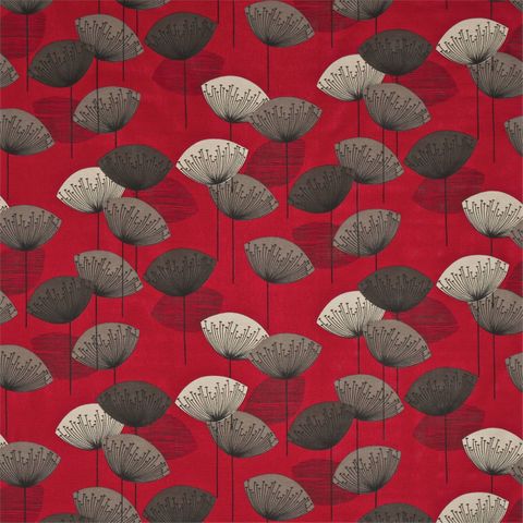 Dandelion Clocks Red Upholstery Fabric