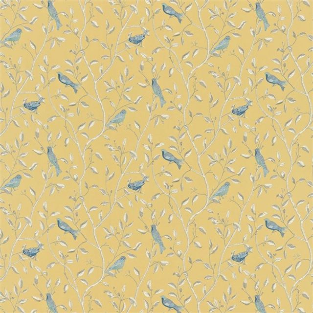 Finches Yellow Upholstery Fabric