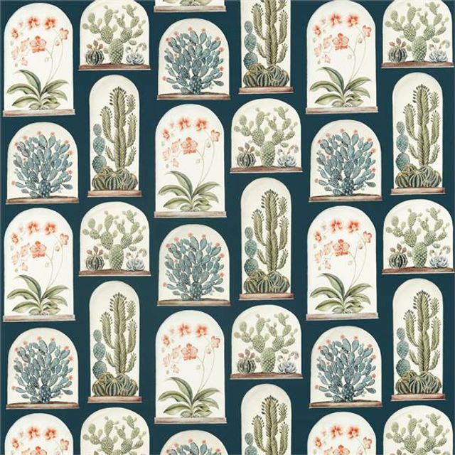 Sanderson Glasshouse Fabrics Terrariums Ink/Papaya