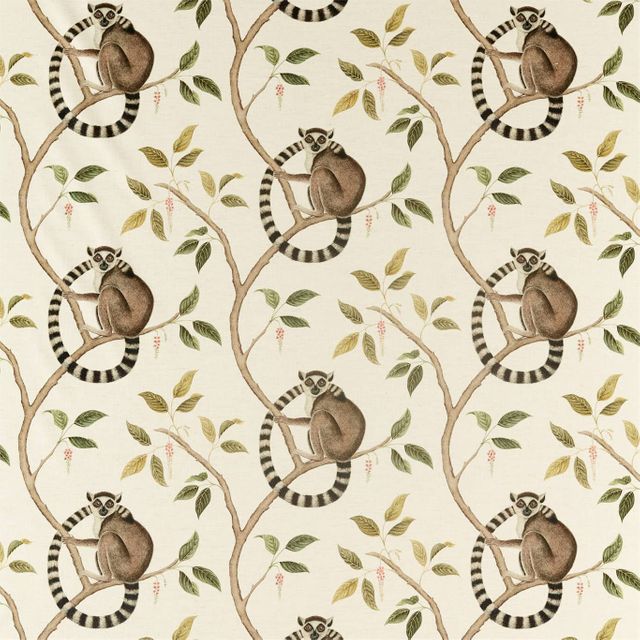 Sanderson Glasshouse Fabrics Ringtailed Lemur Olive