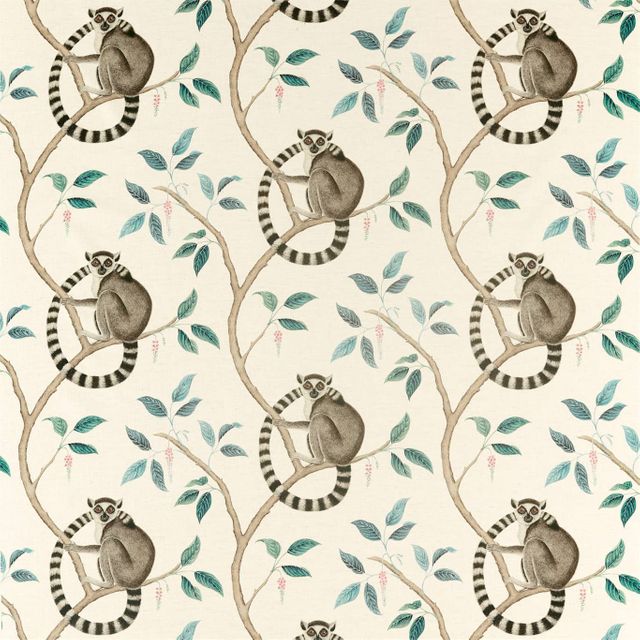 Sanderson Glasshouse Fabrics Ringtailed Lemur Grey