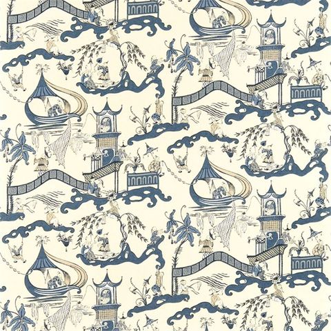 Pagoda River Indigo/Blue Upholstery Fabric