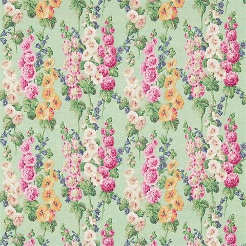 Hollyhocks Mint/Pink Upholstery Fabric