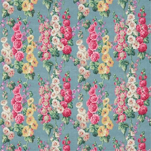 Hollyhocks Petrol Blue/Multi Upholstery Fabric