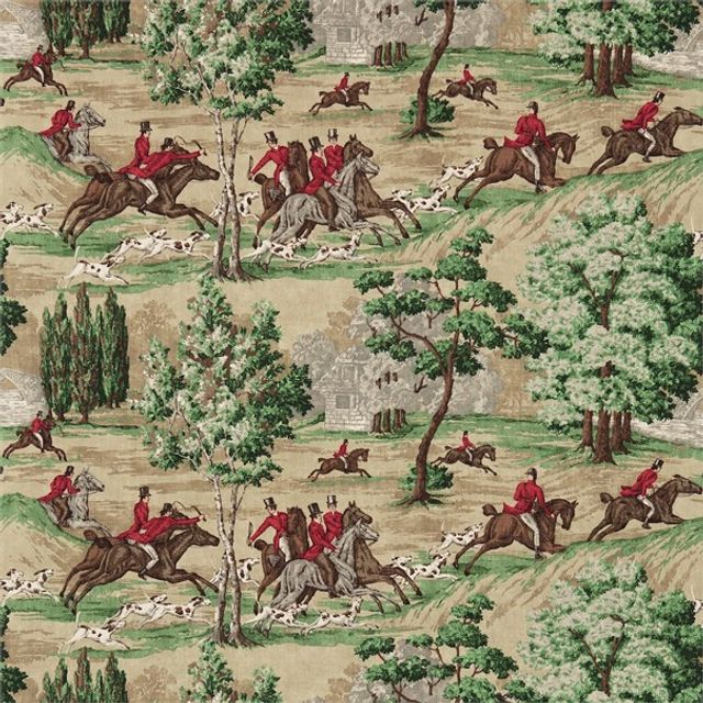 Sanderson Vintage 2 Prints Tally Ho Evergreen/Crimson