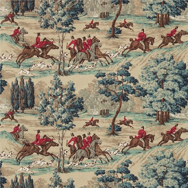 Sanderson Vintage 2 Prints Tally Ho Teal/Ruby Upholstery Fabric
