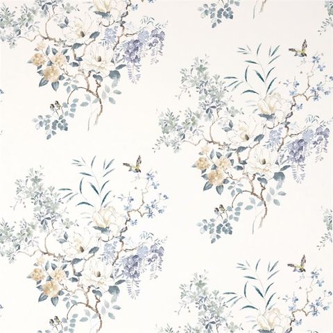 Magnolia & Blossom Mineral/Teal Voile Fabric