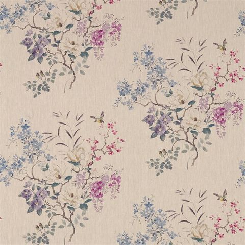 Magnolia & Blossom Amethyst/Silver Voile Fabric