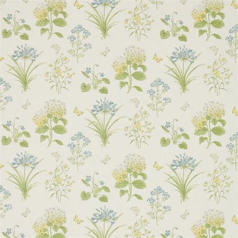 Harebells & Violets Lemon/Teal Voile Fabric