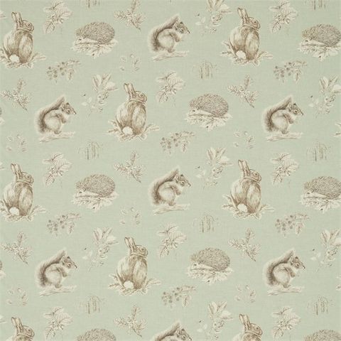 Squirrel & Hedgehog Seaspray/Charcoal Upholstery Fabric