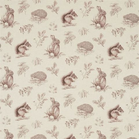 Squirrel & Hedgehog Walnut/Linen Upholstery Fabric