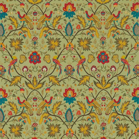 Oiseaux De Paradis Embroidery Olivine Voile Fabric