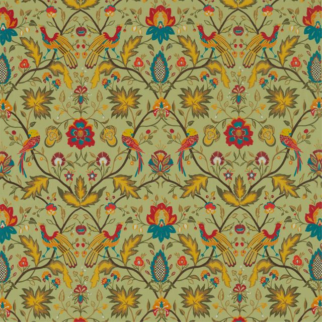 Zoffany Antiquary Oiseaux De Paradis Embroidery Olivine
