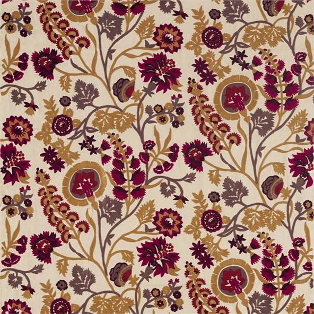 Zoffany Darnley Fabrics Hardwick Crewel Antique Gold/Cinnabar