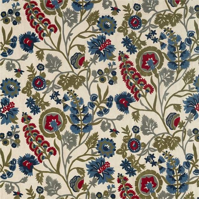 Zoffany Darnley Fabrics Hardwick Crewel Sunstone/Indigo