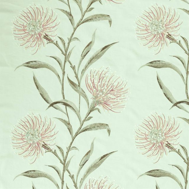 Sanderson A Celebration Of The National Trust Fabrics Catherinae Embroidery Silver Mint