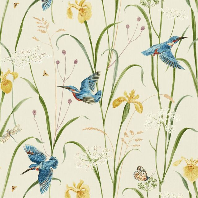 Sanderson A Celebration Of The National Trust Fabrics Kingfisher & Iris Azure/Linen