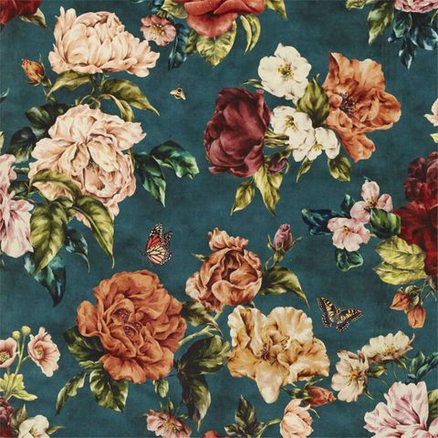 Summer Peony Newby Green Upholstery Fabric