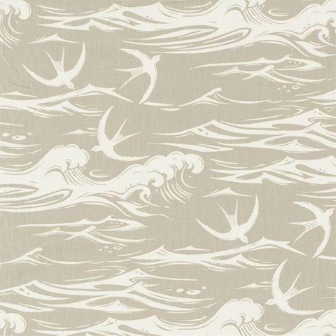 Swallows at Sea Linen Upholstery Fabric