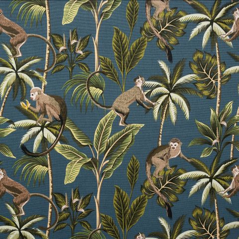 Monkey Teal Upholstery Fabric