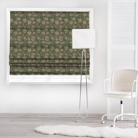 Theodosia Embroidery Bottle Green Made To Measure Roman Blind