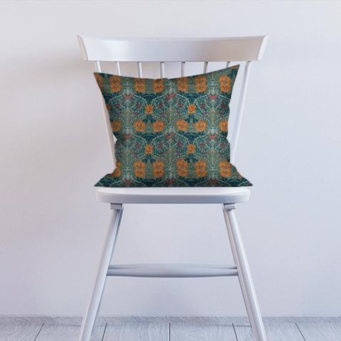 Honeysuckle And Tulip Velvet Woad/Mulberry Cushion