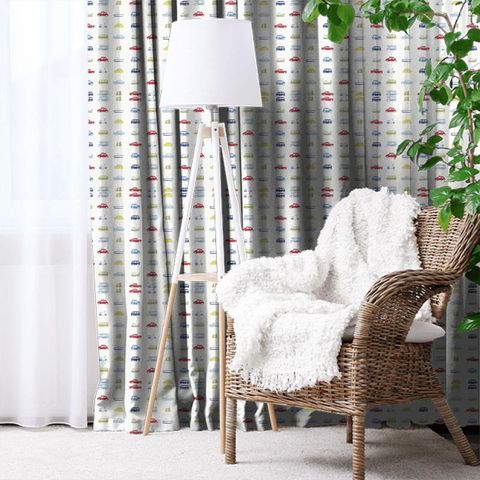 Go Go Retro Strawberry Sky Blue Lemon and Natural Made To Measure Curtain