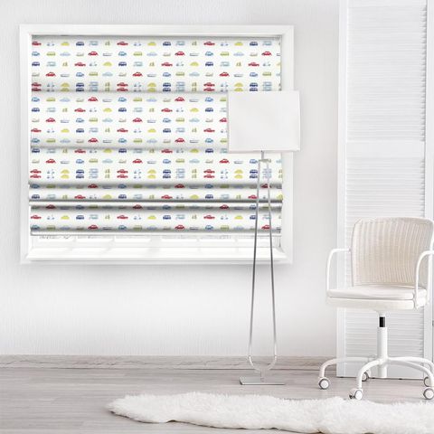 Go Go Retro Strawberry Sky Blue Lemon and Natural Made To Measure Roman Blind