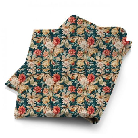 Dahlia & Rosehip Teal/Russet Velvet Fabric