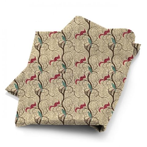 Squirrel & Dove Teal/Red Fabric