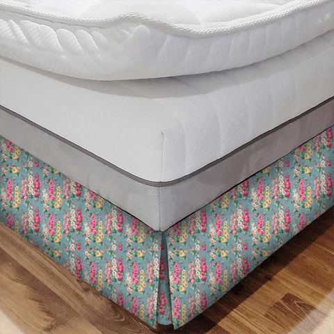 Hollyhocks Petrol Blue/Multi Bed Base Valance