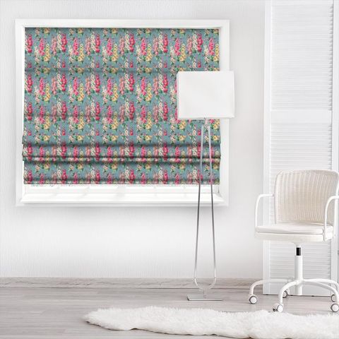 Hollyhocks Petrol Blue/Multi Made To Measure Roman Blind