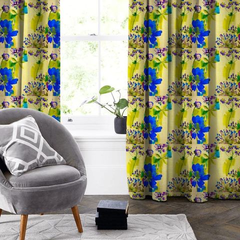 Painted Garden Cobalt Made To Measure Curtain