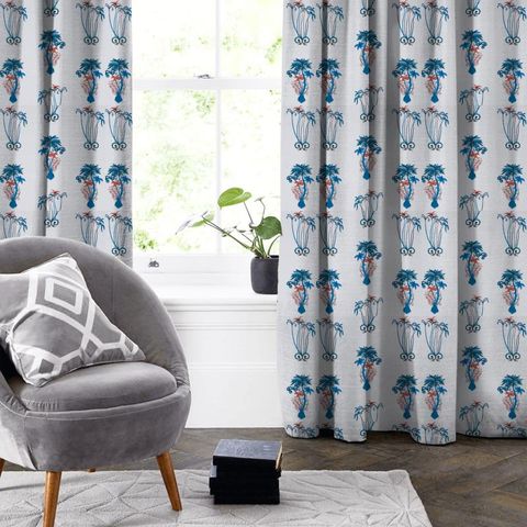 Jungle Palms Blue Made To Measure Curtain