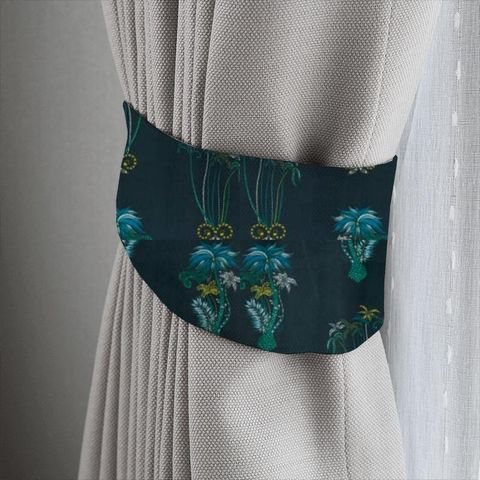 Jungle Palms Navy Velvet Tieback