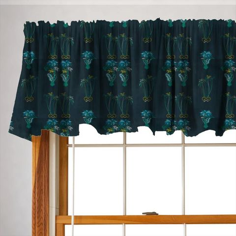 Jungle Palms Navy Velvet Valance